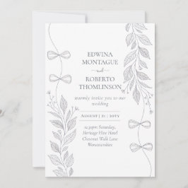 Heritage Botanical Ribbon Line Art Elegant Wedding Einladung