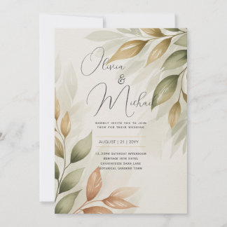Heritage Botanical Watercolor Greenery Modern Wedd Einladung