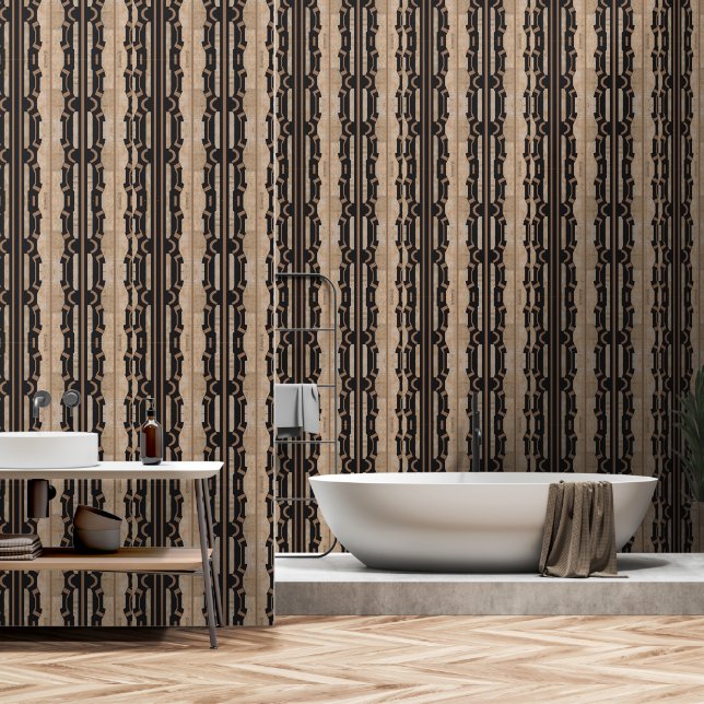 Heritage Chain Stripe (Schwarz + Sand) Luxus Tapete (Badezimmer)