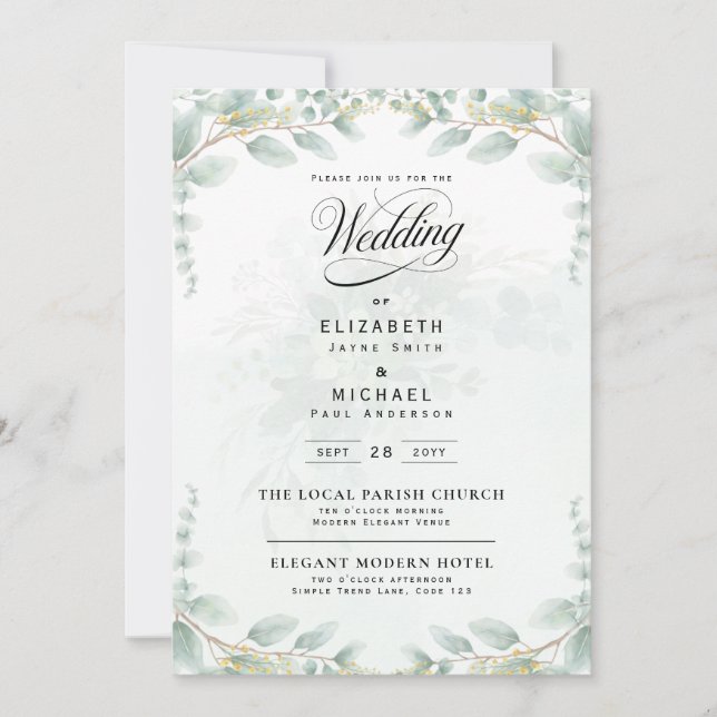 Heritage Eucalyptus Leaves Botanical Photo Wedding Einladung (Vorderseite)