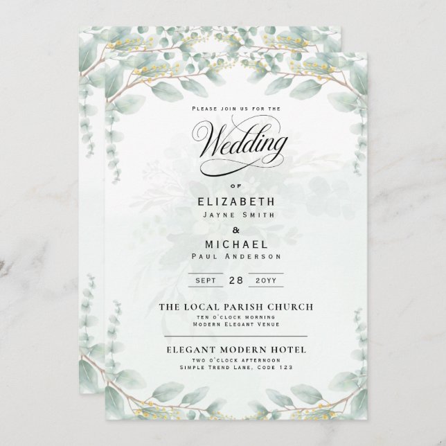 Heritage Eucalyptus Leaves Botanical RSVP Wedding Einladung (Vorne/Hinten)