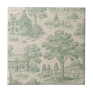 Heritage Farm Toile in Salbeigrün und Blau Fliese