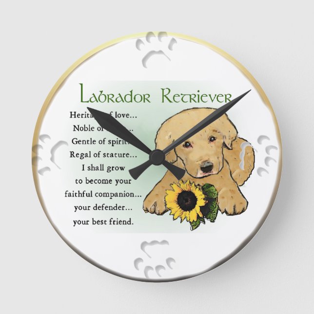 Heritage Gelbe Labrador Welpengeschenke Runde Wanduhr (Vorderseite)