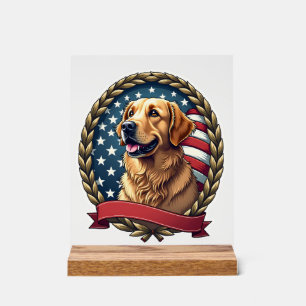 Heritage Golden Retriever Patriotisches Vintage T- Acrylschild