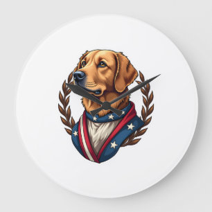 Heritage Golden Retriever Patriotisches Vintage T- Große Wanduhr