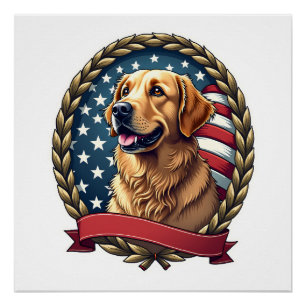 Heritage Golden Retriever Patriotisches Vintage T- Poster
