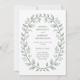 Heritage Green Leaf Botanical Klassische Hochzeit Einladung