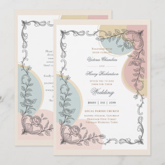 Heritage | Mid-Century Pastel Botanical Wedding Einladung