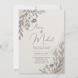 Heritage Minimal Floral Line Art Modern Wedding Einladung