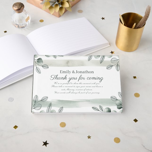 Heritage Modern Sage Green Wedding Botanical Gästebuch (Vorderseite Offen)
