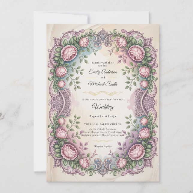 Heritage | Rococo and Victorian Botanical Wedding Einladung (Vorderseite)