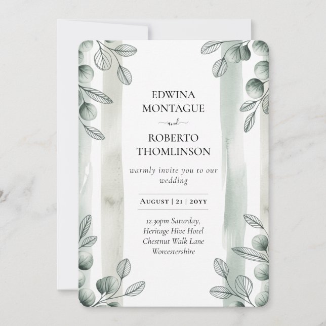 Heritage Sage Eucalyptus Botanical Wedding Einladung (Vorderseite)