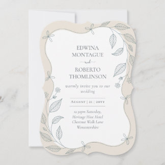 Heritage Scalloped Botanical Frame Elegant Wedding Einladung