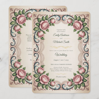 Heritage | Victorian Antique Rose Floral Wedding Einladung