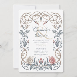 Heritage Victorian Blush, Blue Floral Wedding Einladung