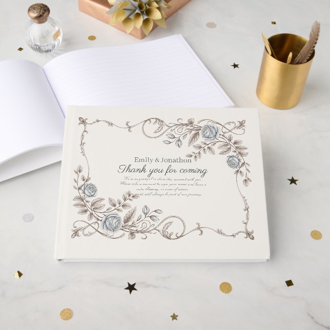 Heritage Victorian Botanical Powder Blue Taupe Gästebuch (Vorderseite Offen)