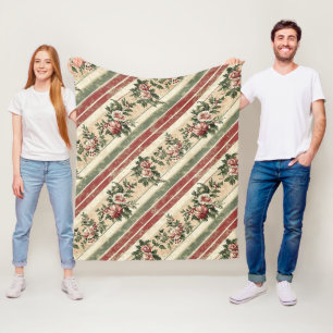 Heritage Weihnachten Rot Floral Grünstreifen Fleecedecke