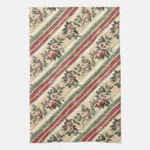 Heritage-Weihnachten Rot Floral Grünstreifen Geschirrtuch