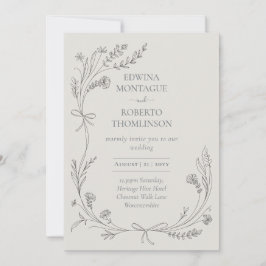 Heritage Wildflower and Ribbon Line Art Elegant We Einladung