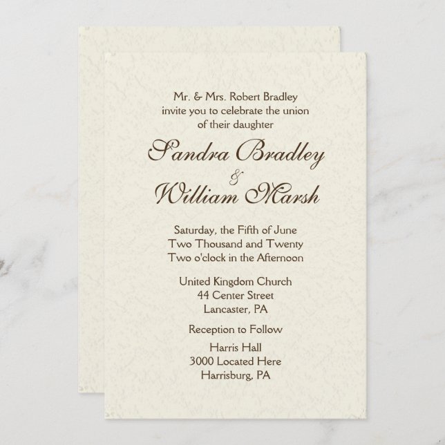 Herkömmliche Elfenbeinhochzeit - Einladung 5" x 7" (Vorne/Hinten)