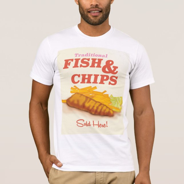 Herkömmliches Fisch- und Chips-Vintage-Poster T-Shirt (Vorderseite)