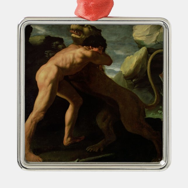 Herkules, der mit dem Nemean Löwe kämpft Silbernes Ornament (Vorne)