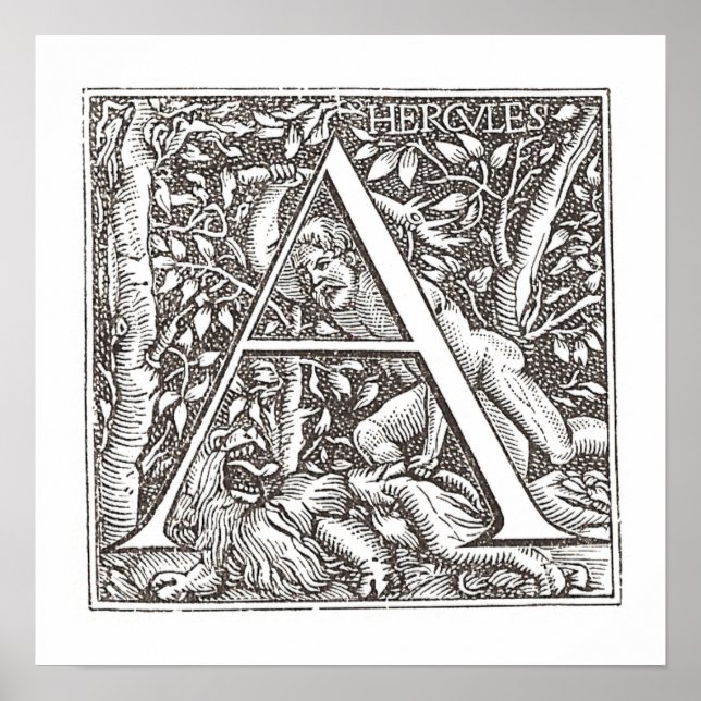 Herkules Slay the Lion with Letter A Monogram Poster (Vorne)