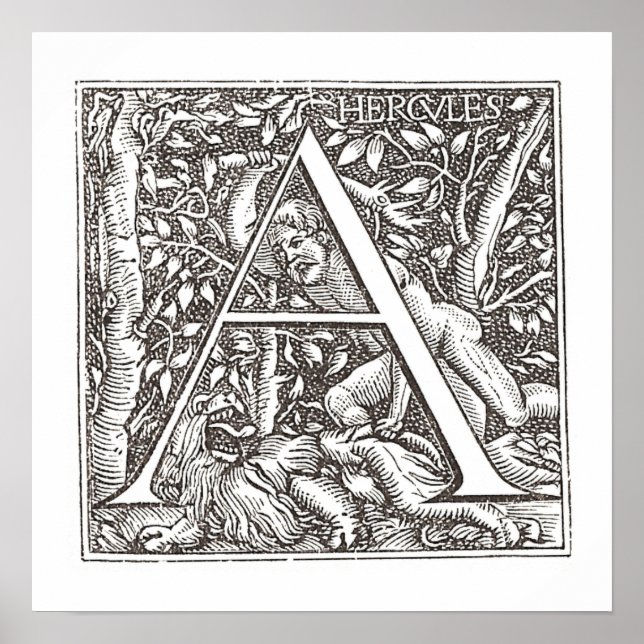 Herkules Slay the Lion with Letter A Monogram Poster (Vorne)