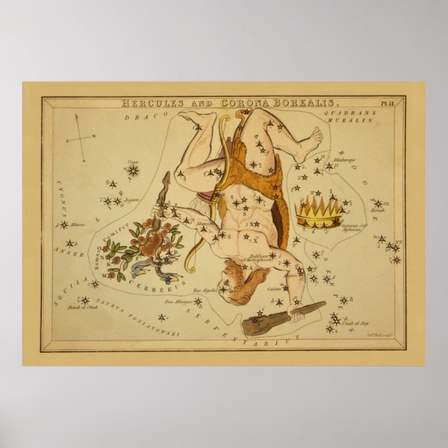 Herkules - Vintages Astronomisches Star Chart Imag Poster (Vorne)