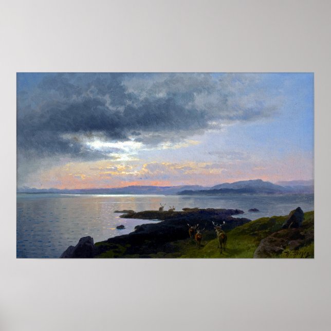 Hermann Herzog Twilight über einen See Poster (Vorne)