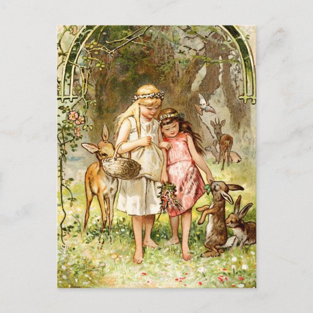 Hermann Vogel - Schneeweiß und Rose Rot Postkarte (Vorderseite)