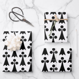 Hermelinmuster, mittelalterliches Muster, Schwarz Geschenkpapier Set