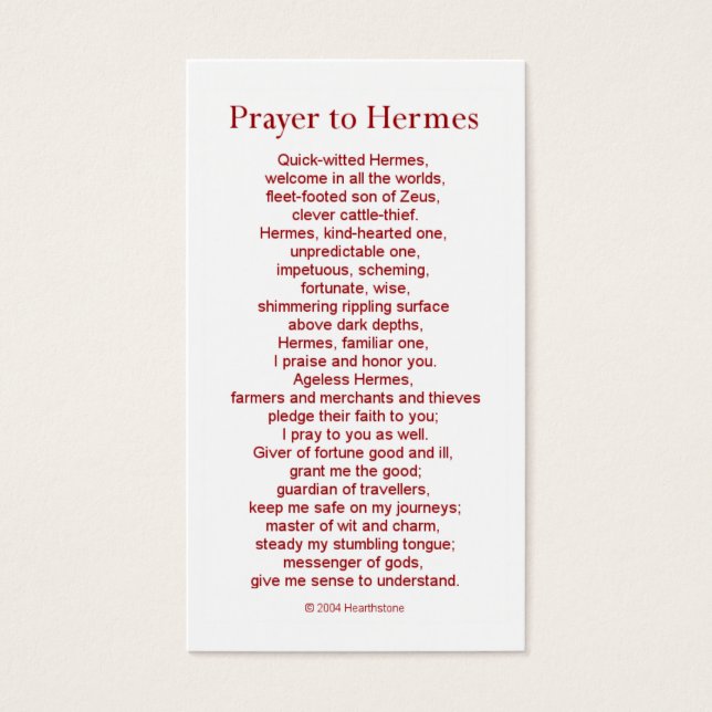 Hermes Prayer Card (Vorderseite)