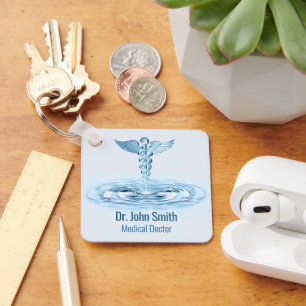 Hermes Rod Caduceus Blue Water Ripples Medical Schlüsselanhänger