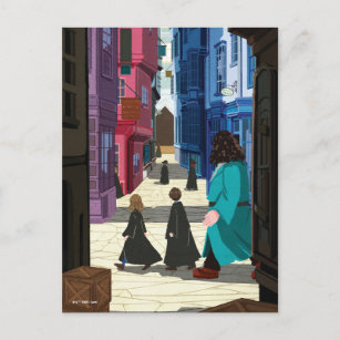 Hermione, HARRY POTTER™ & Hagrid in Diagon Alley Postkarte