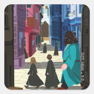 Hermione, HARRY POTTER™ & Hagrid in Diagon Alley Quadratischer Aufkleber
