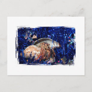Hermit Crab Weihnachtsdesign gegen Blue Tinsel Feiertagspostkarte