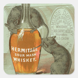 Hermitage Sour Mash Whiskey und mit zwei Ratten Quadratischer Aufkleber