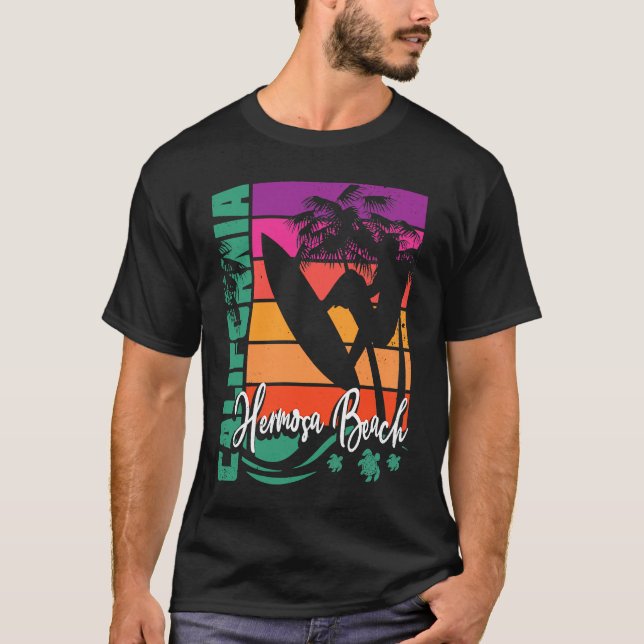 Hermosa Beach California Retro Sunset Beach Surfer T-Shirt (Vorderseite)
