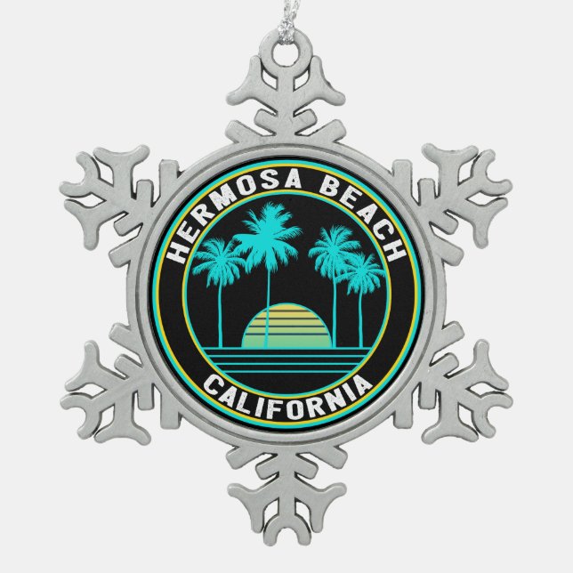 Hermosa Beach Schneeflocken Zinn-Ornament (Vorderseite)