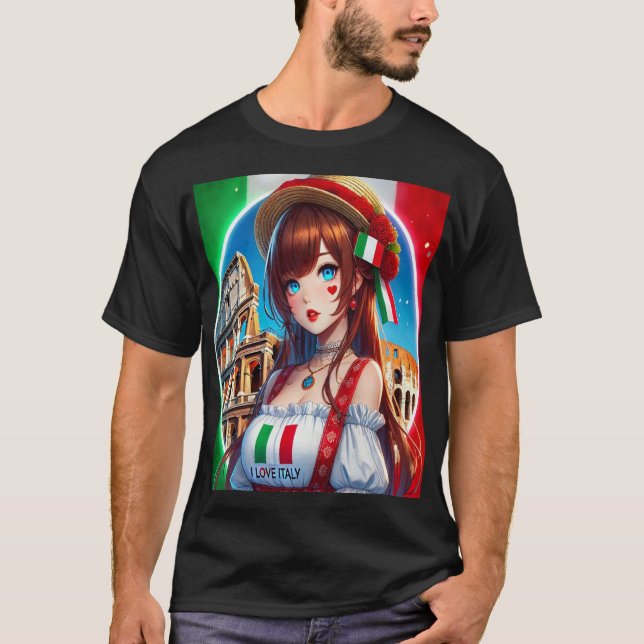HERMOSA CHICA ANIME EN EL COLISEO DE ROMA, ITALIA T-Shirt (Vorderseite)