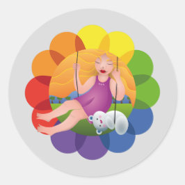 Hermosa chica en columpio con su oso runder aufkleber