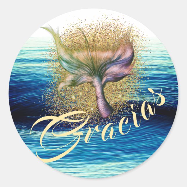 Hermosa y mágica sirena cola salpicadura en azuy runder aufkleber (Vorderseite)