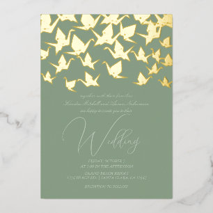 Hermoso Boda de la grúa de papel de origen sage Folieneinladung