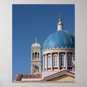 Hermoupolis, Syros-Insel, Griechenland. Blaue Kupp Poster