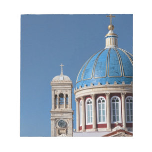 Hermoupolis, Syros Island, Griechenland. Blaue Kup Notizblock