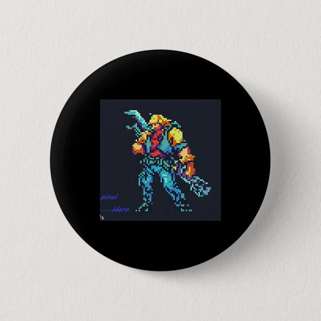 Hero (90er Jahre Retro Video Game Pixel Style Art) Button (Vorderseite)