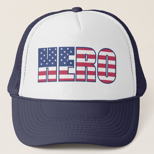 HERO American Flag Patriotic Red White Blue Truckerkappe (Vorderseite)