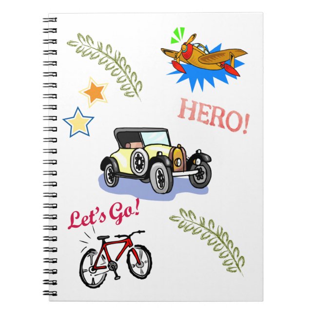 Hero Bicycle Car Airplane Notebook Notizblock (Vorderseite)