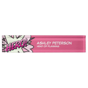 HERO Lustige Retro-Comicbook Rosa Namensplakette